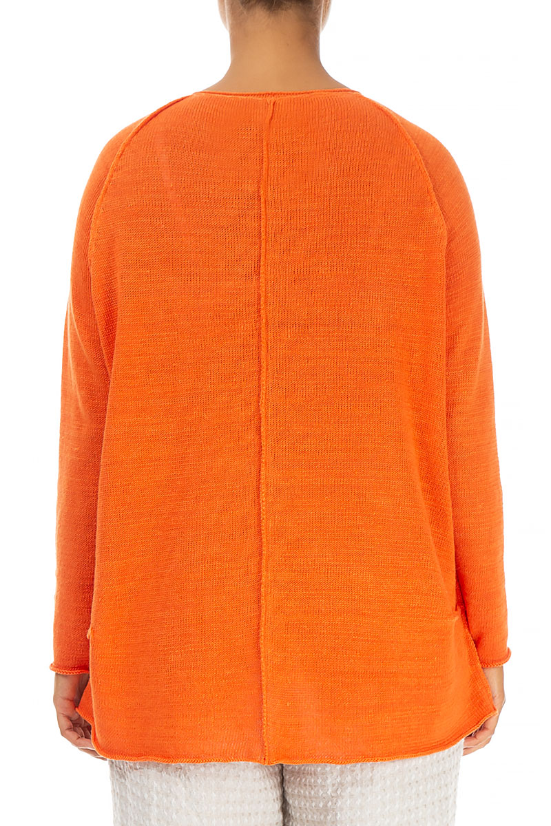 Exposed Seam Neon Orange Linen Jumper