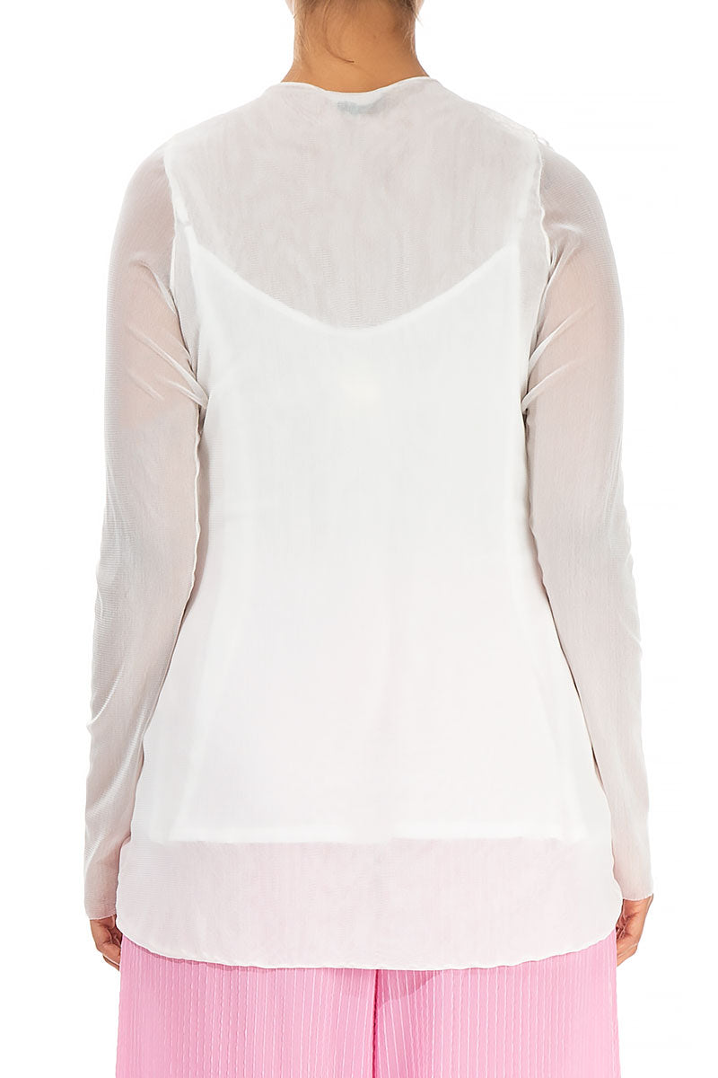 Fitted White Tulle Silk Blouse