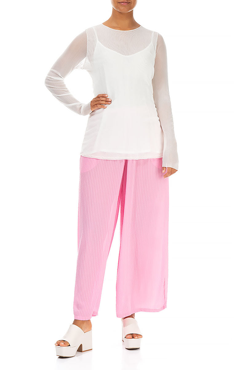 Fitted White Tulle Silk Blouse