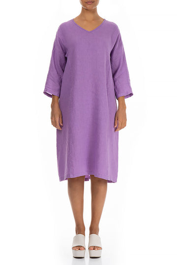 Flared Back Lilac Linen Dress