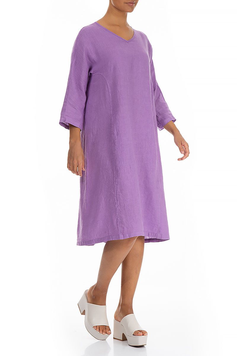 Flared Back Lilac Linen Dress
