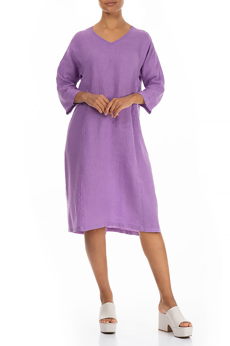 Flared Back Lilac Linen Dress