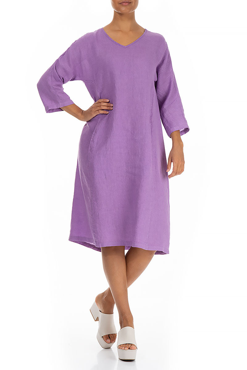 Flared Back Lilac Linen Dress