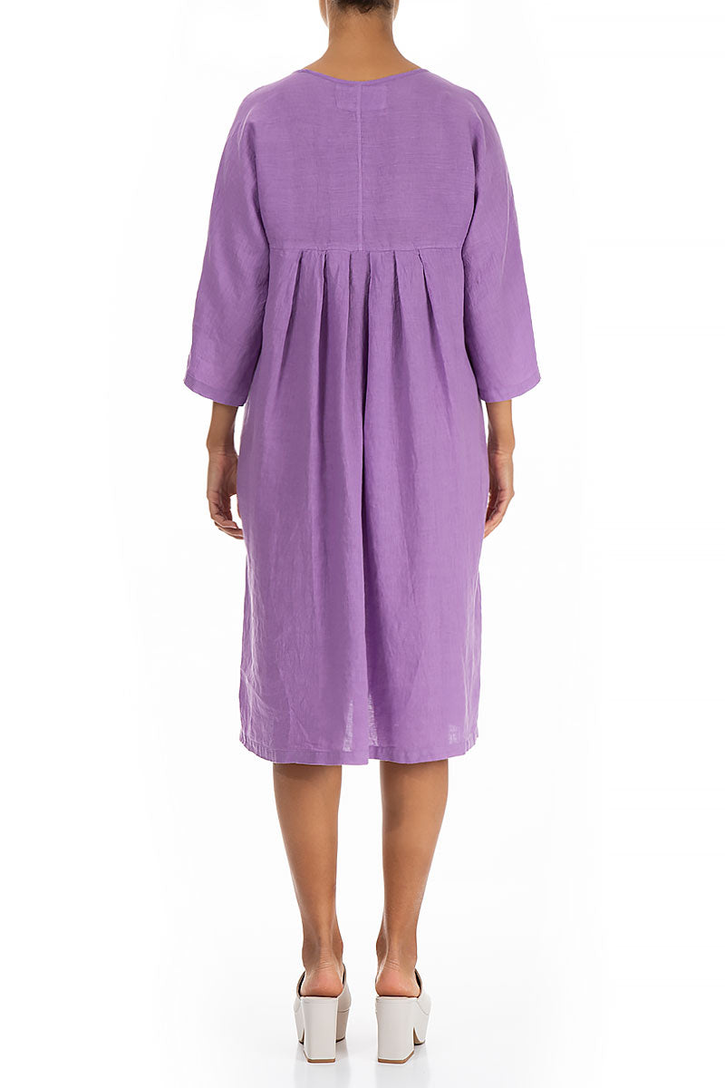 Flared Back Lilac Linen Dress