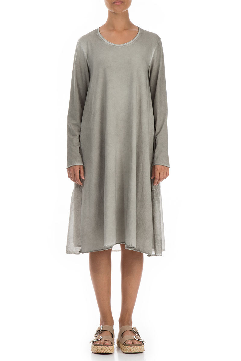 Flared Back Washed Out Taupe Cotton Dress