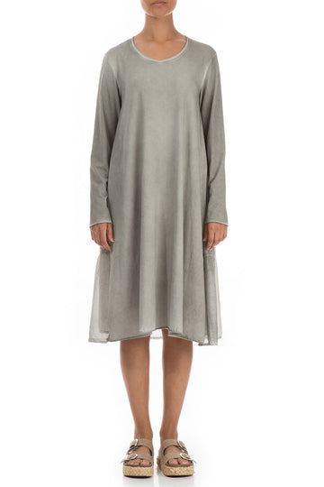 Flared Back Washed Out Taupe Cotton Dress
