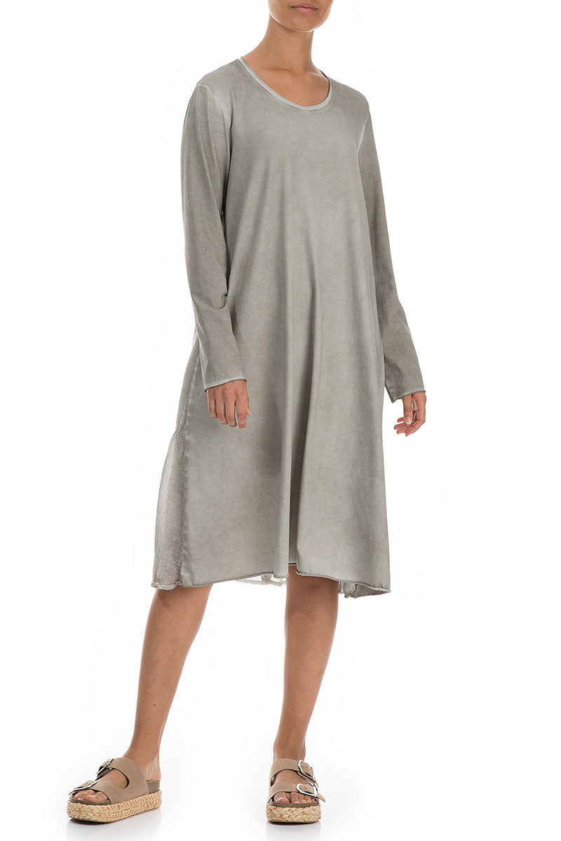 Flared Back Washed Out Taupe Cotton Dress