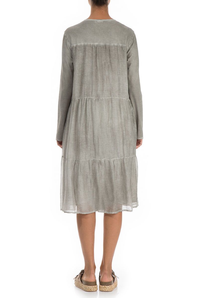 Flared Back Washed Out Taupe Cotton Dress