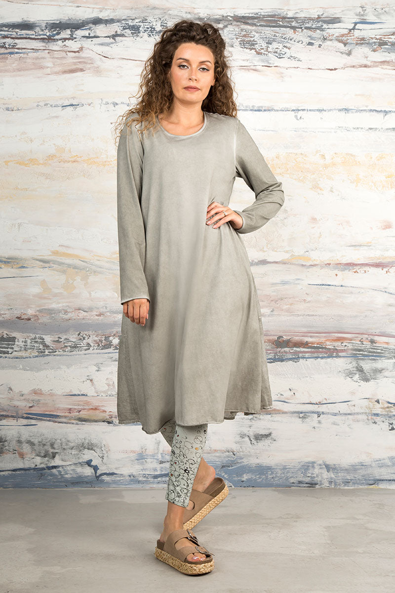 Flared Back Washed Out Taupe Cotton Dress