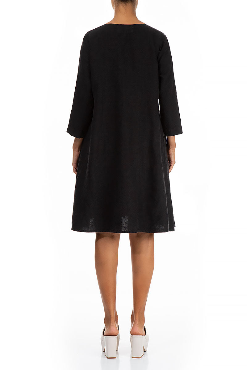 Flared Black Linen Dress
