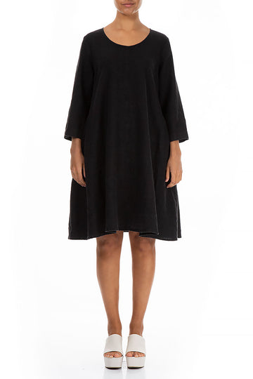 Flared Black Linen Dress