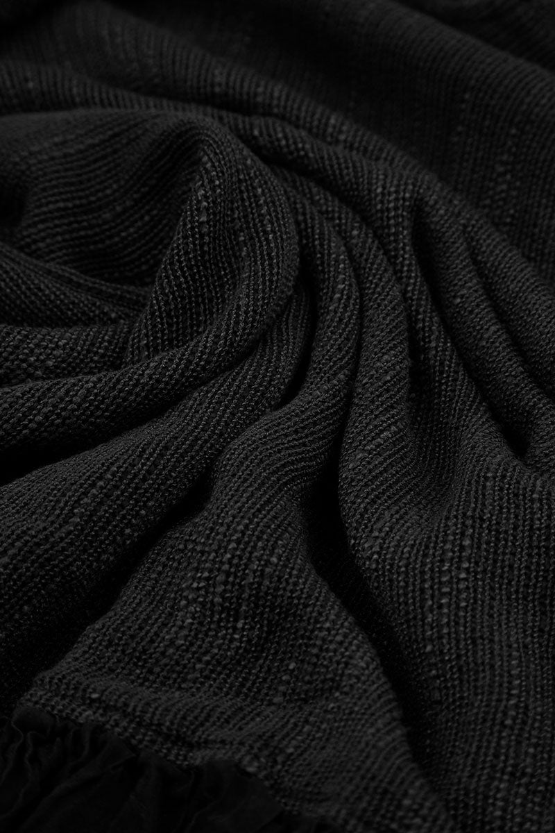 Flared Chiffon Hem Black Linen Blouse