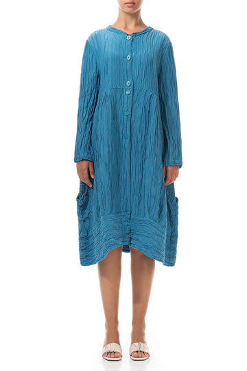 Flared Crinkled Turquoise Silk Jacket