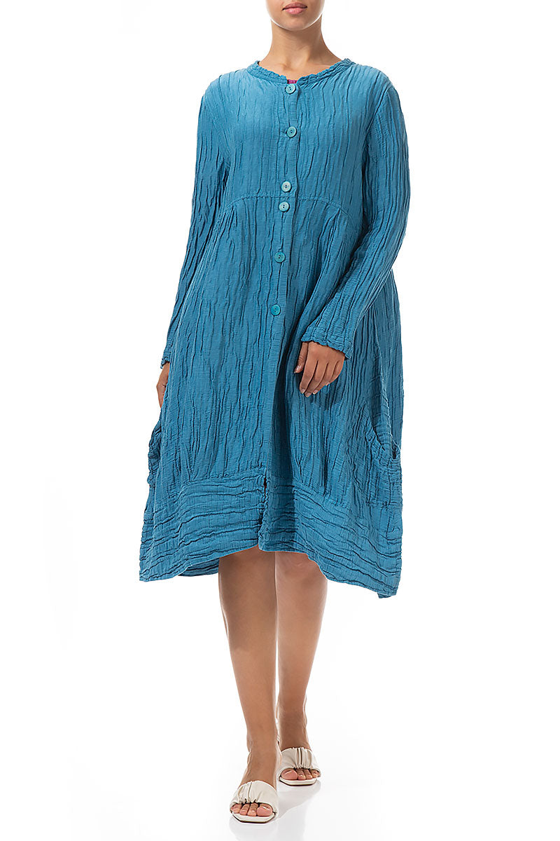 Flared Crinkled Turquoise Silk Jacket