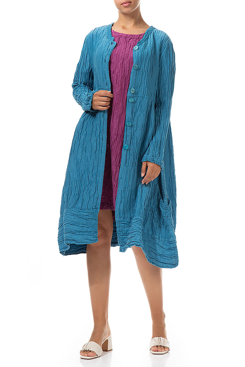 Flared Crinkled Turquoise Silk Jacket