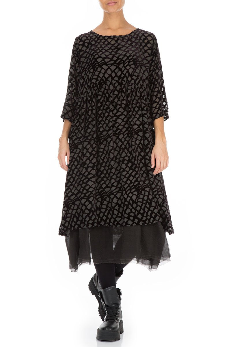 Flared Devoré Ash Velvet Dress