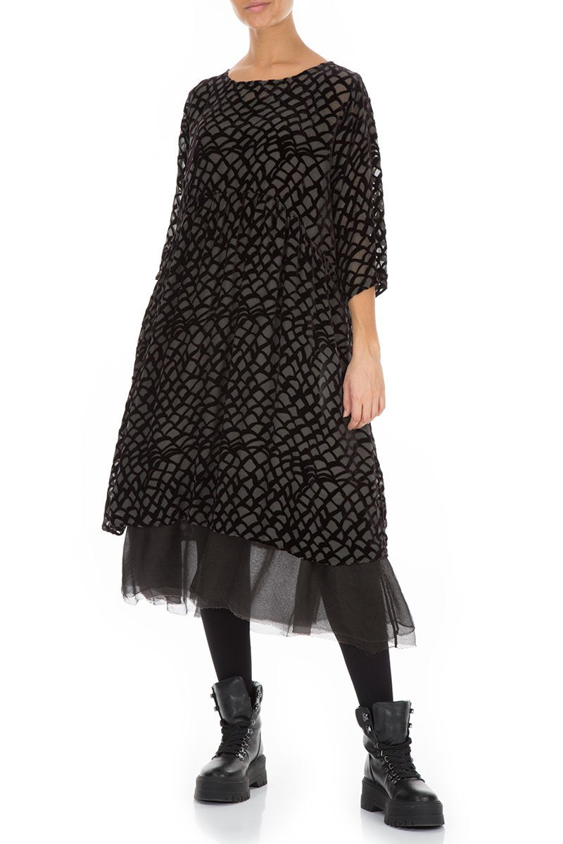 Flared Devoré Ash Velvet Dress