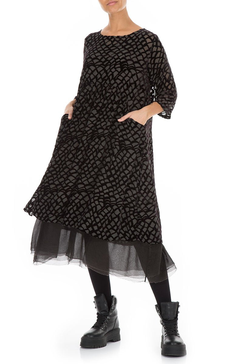 Flared Devoré Ash Velvet Dress