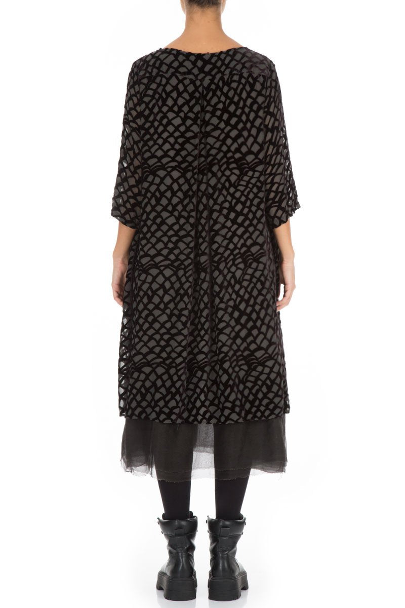 Flared Devoré Ash Velvet Dress