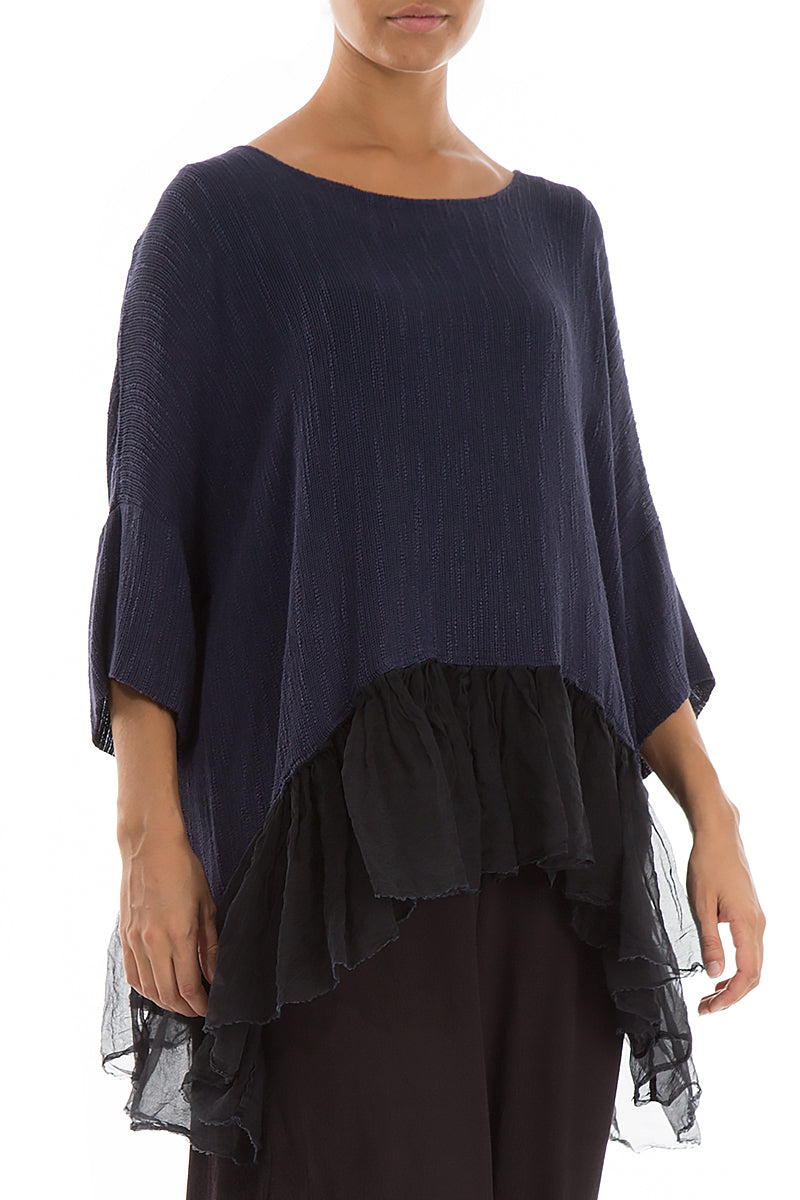 Flared Hem Dark Purple Silk Blouse