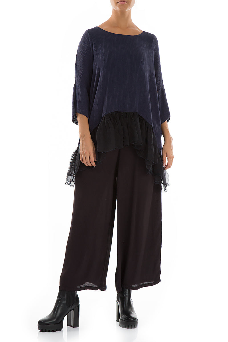 Flared Hem Dark Purple Silk Blouse