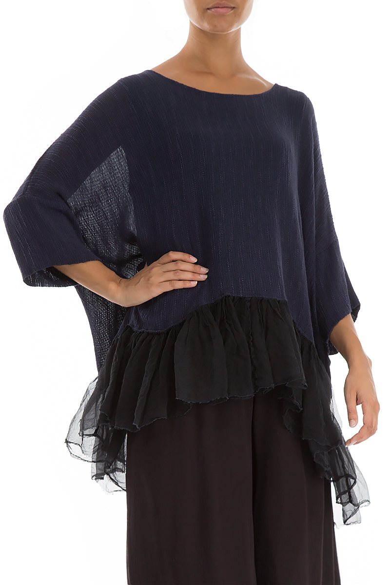 Flared Hem Dark Purple Silk Blouse