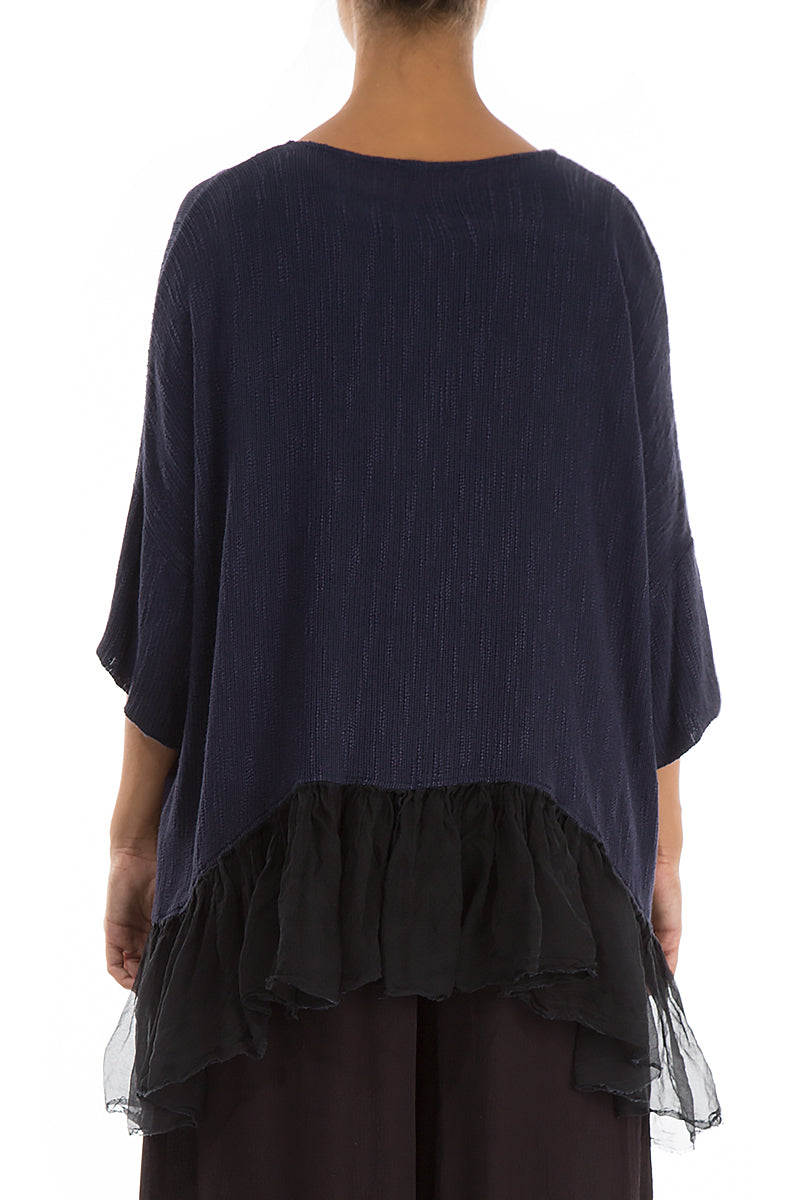 Flared Hem Dark Purple Silk Blouse