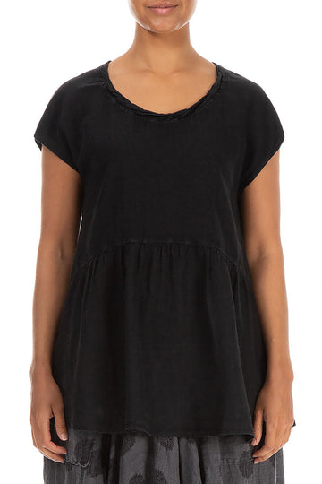 Flared Loose Black Linen Blouse