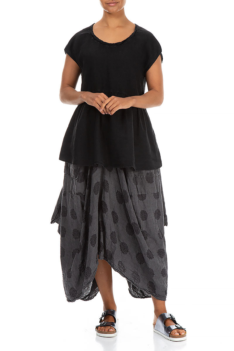 Flared Loose Black Linen Blouse