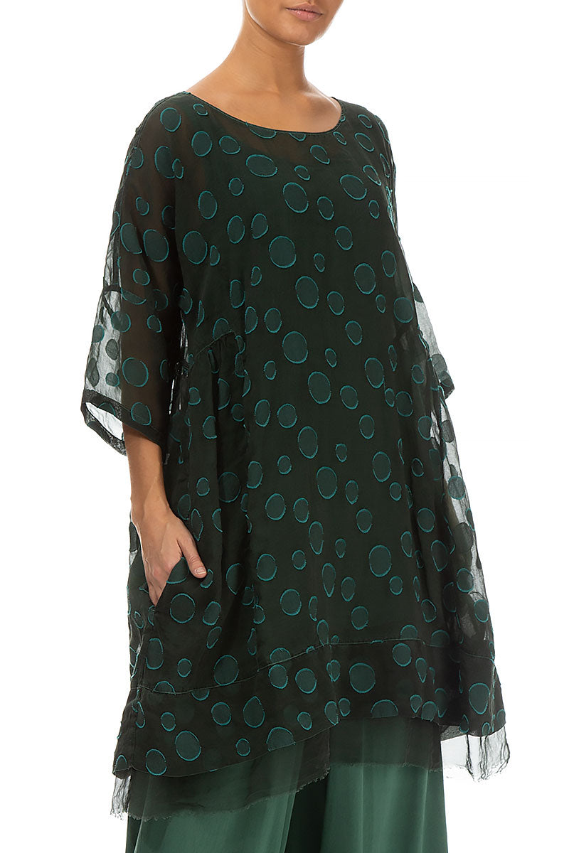 Flared Pine Green Bubbles Silk Cotton Tunic