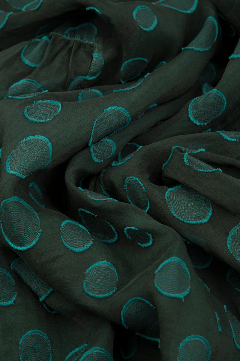 Flared Pine Green Bubbles Silk Cotton Tunic