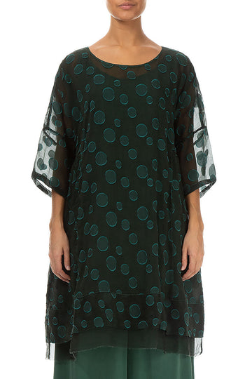 Flared Pine Green Bubbles Silk Cotton Tunic
