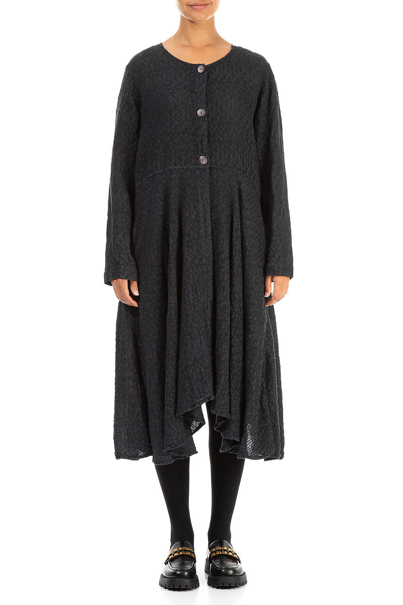 Flared Textured Grey Linen Jacket