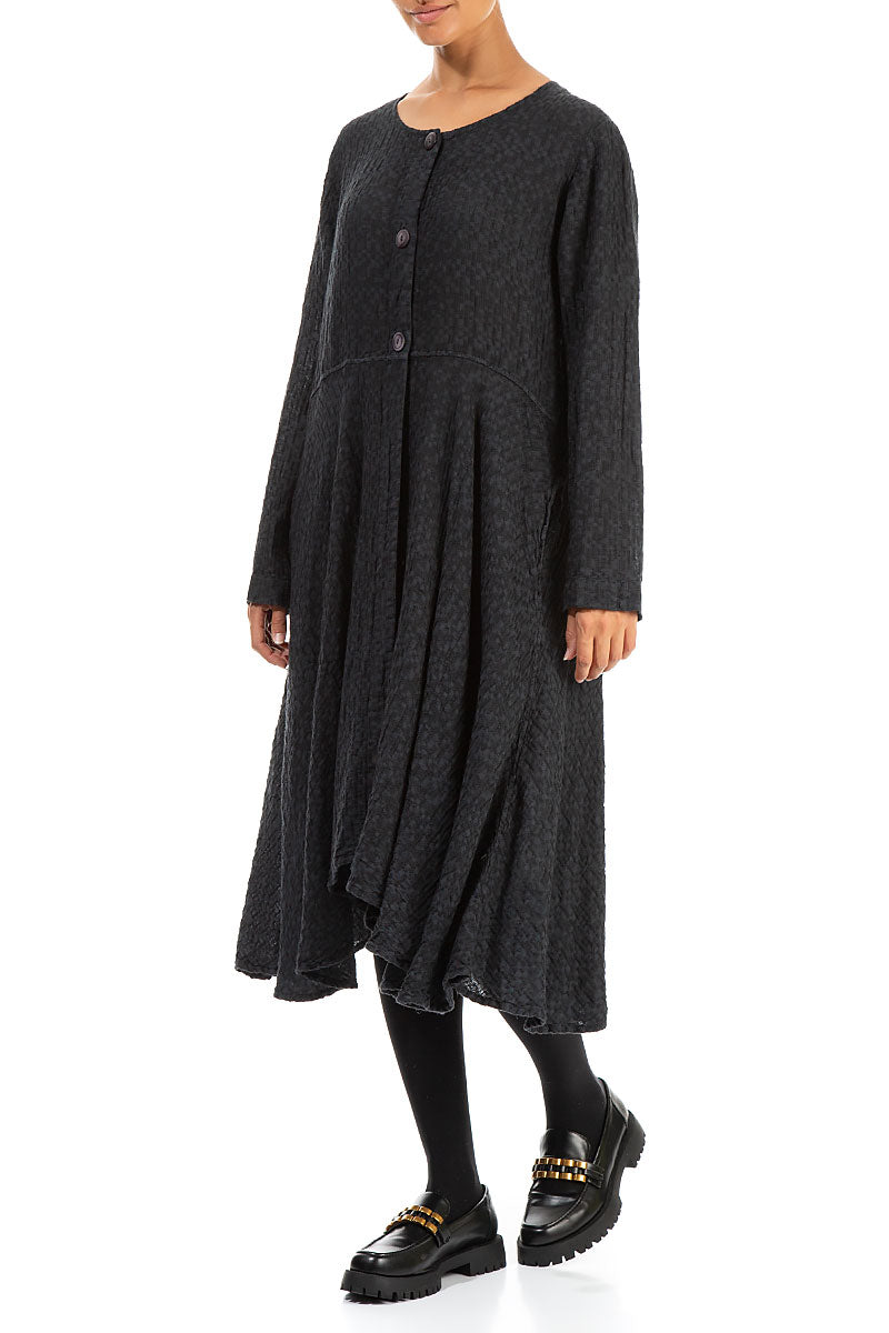 Flared Textured Grey Linen Jacket