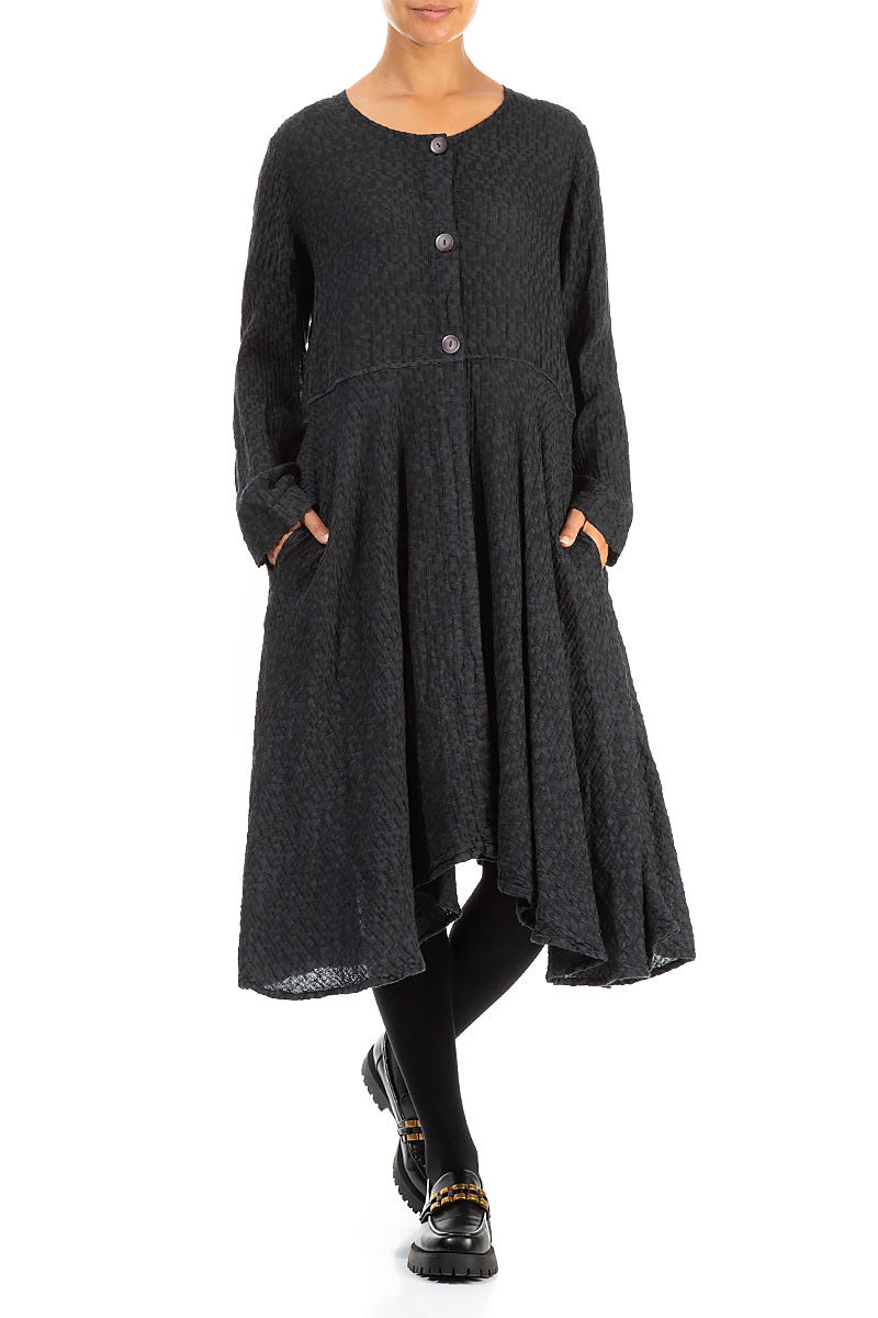 Flared Textured Grey Linen Jacket