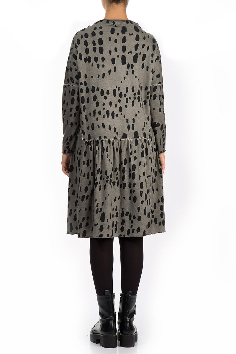 Flared Washed Effect Olive Drops Cotton Dress