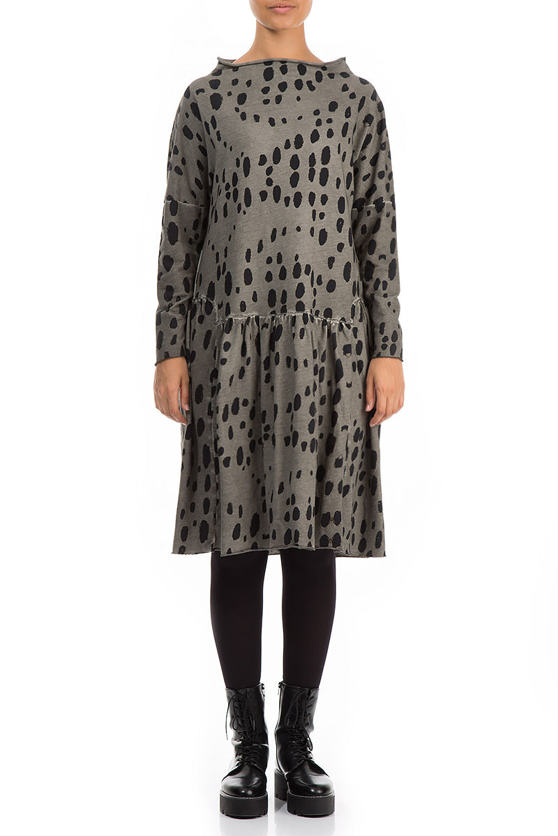 Flared Washed Effect Olive Drops Cotton Dress