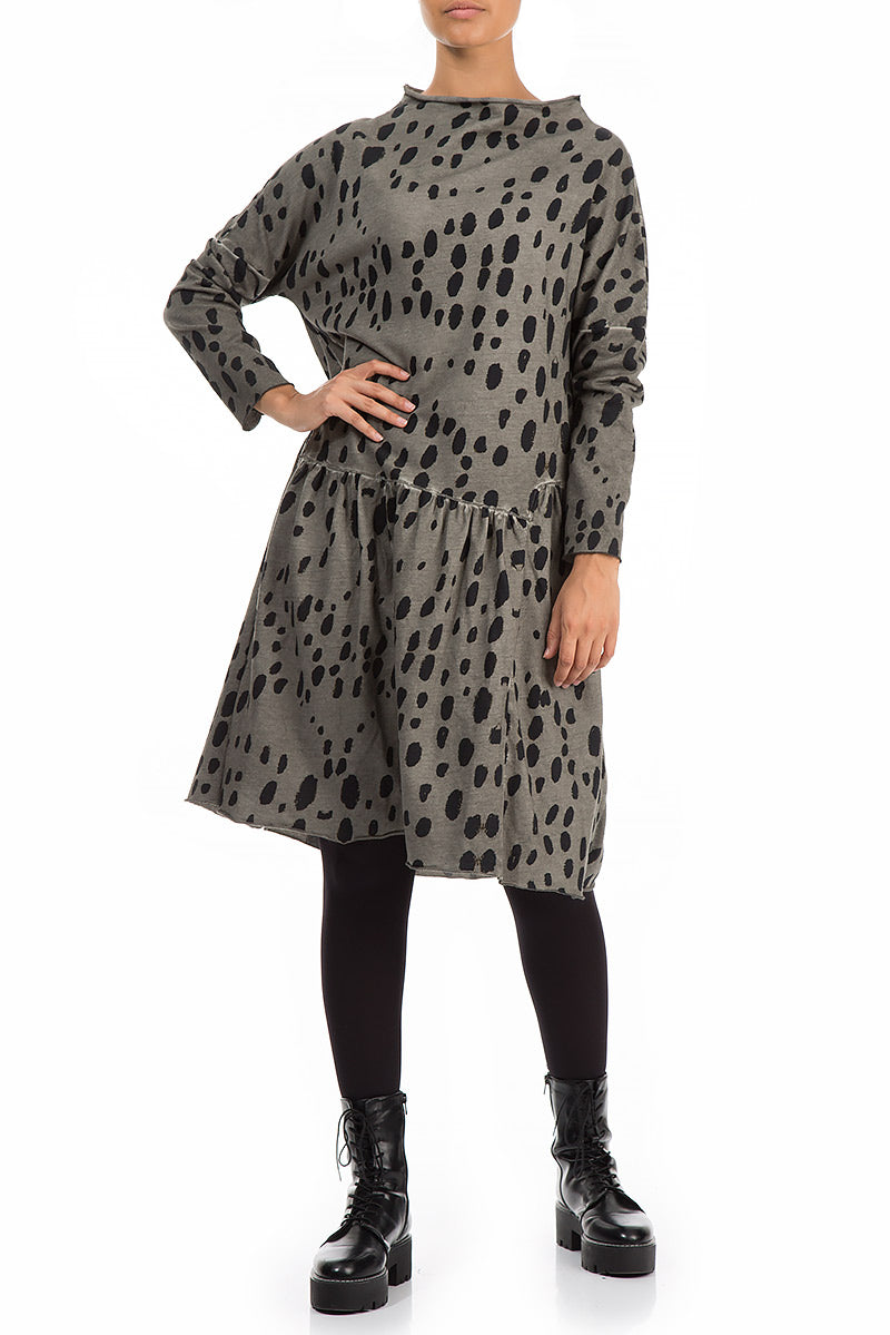 Flared Washed Effect Olive Drops Cotton Dress