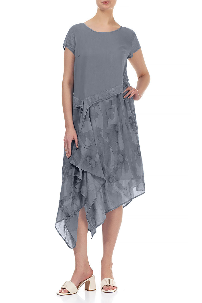 Floaty Camomile Storm Grey Silk Cotton Dress