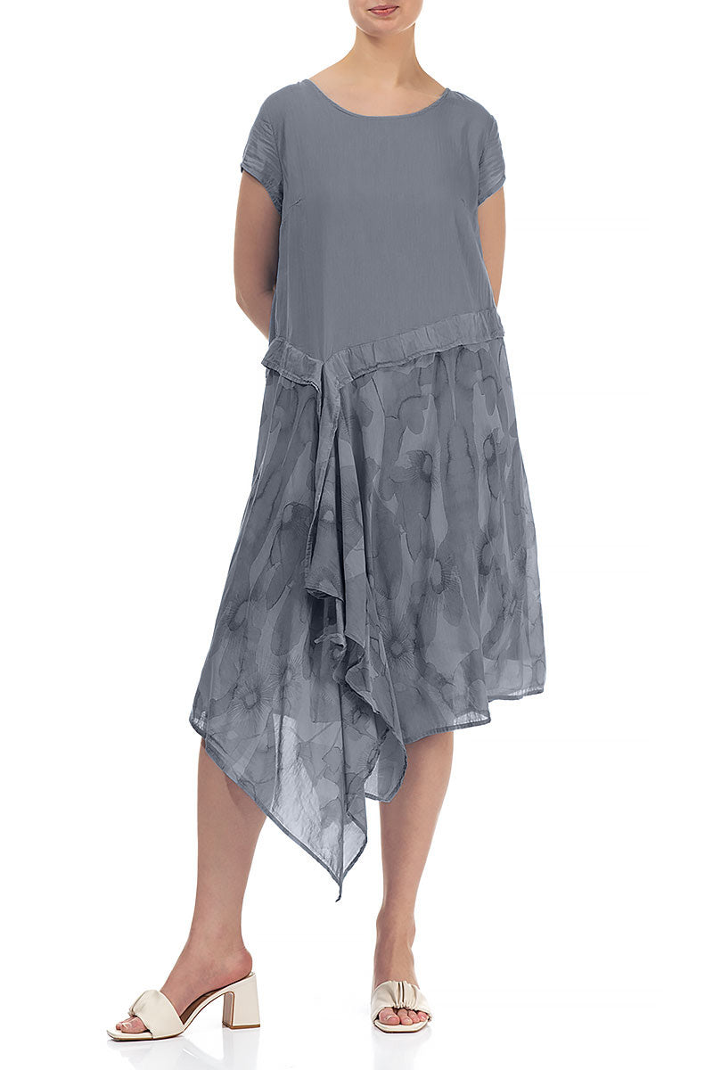 Floaty Camomile Storm Grey Silk Cotton Dress