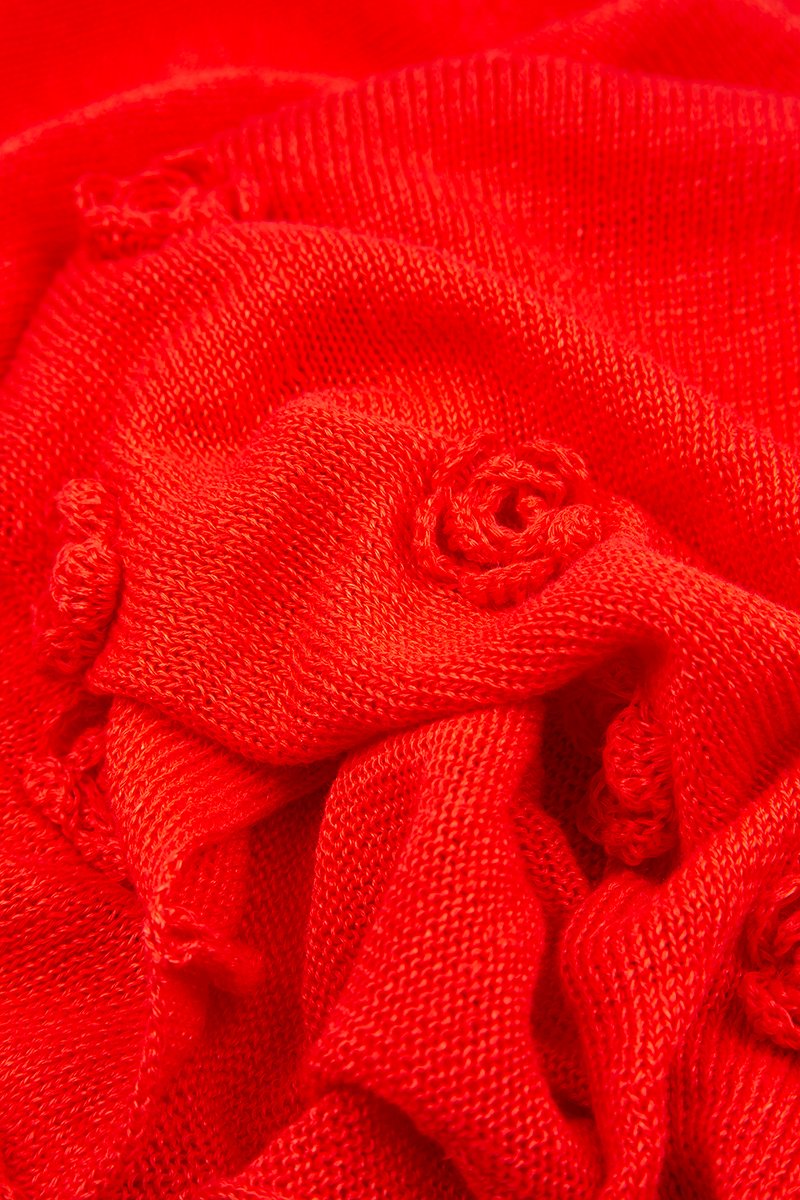 Flowers Decorated Bright Red Linen Jumper