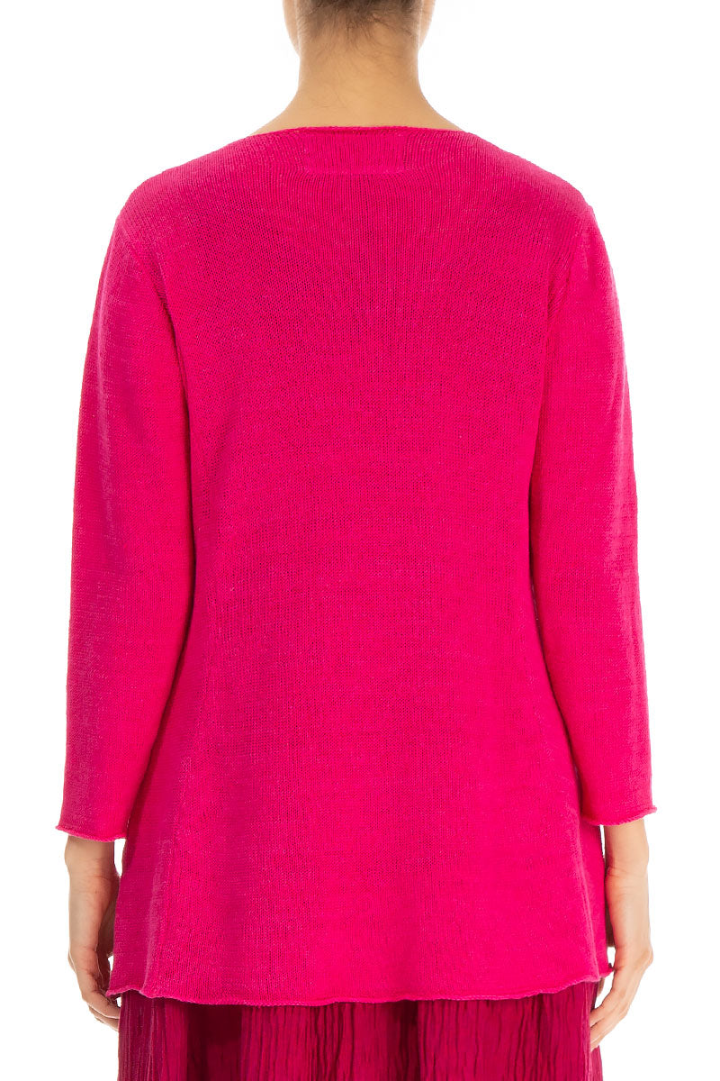 Flowers Decorated Hot Pink Linen Jumper