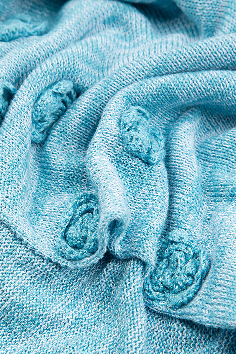 Flowers Decorated Mélange Turquoise Linen Jumper