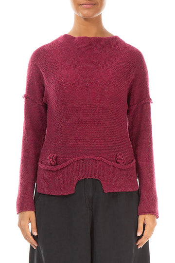 Flowers Pocket Rose Red Wool Sweater