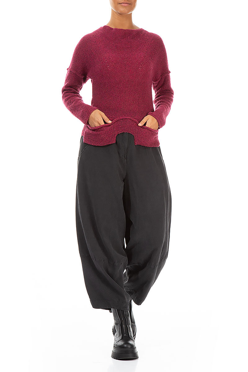 Flowers Pocket Rose Red Wool Sweater