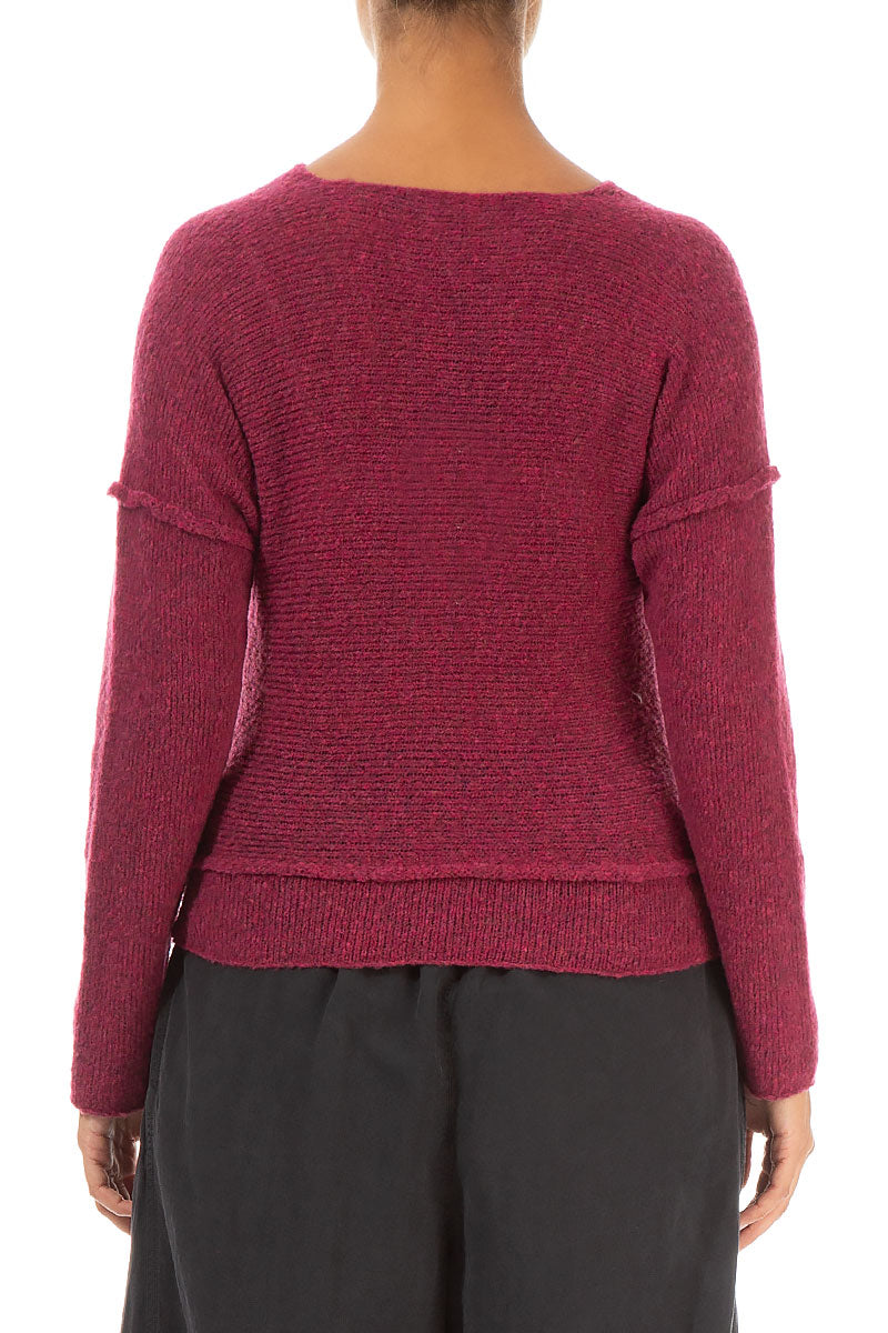 Flowers Pocket Rose Red Wool Sweater