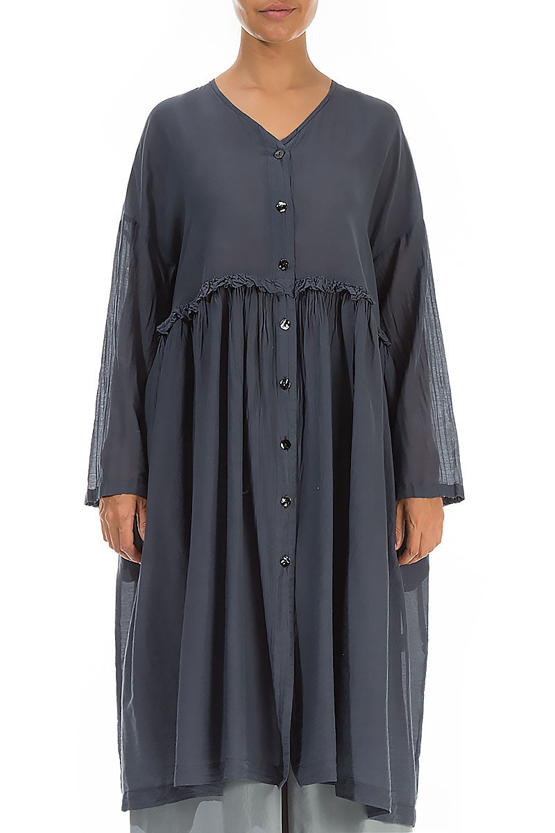 Flowy Buttoned Graphite Silk Cotton Jacket