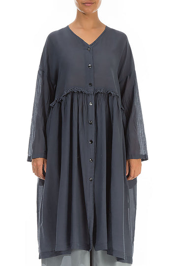 Flowy Buttoned Graphite Silk Cotton Jacket