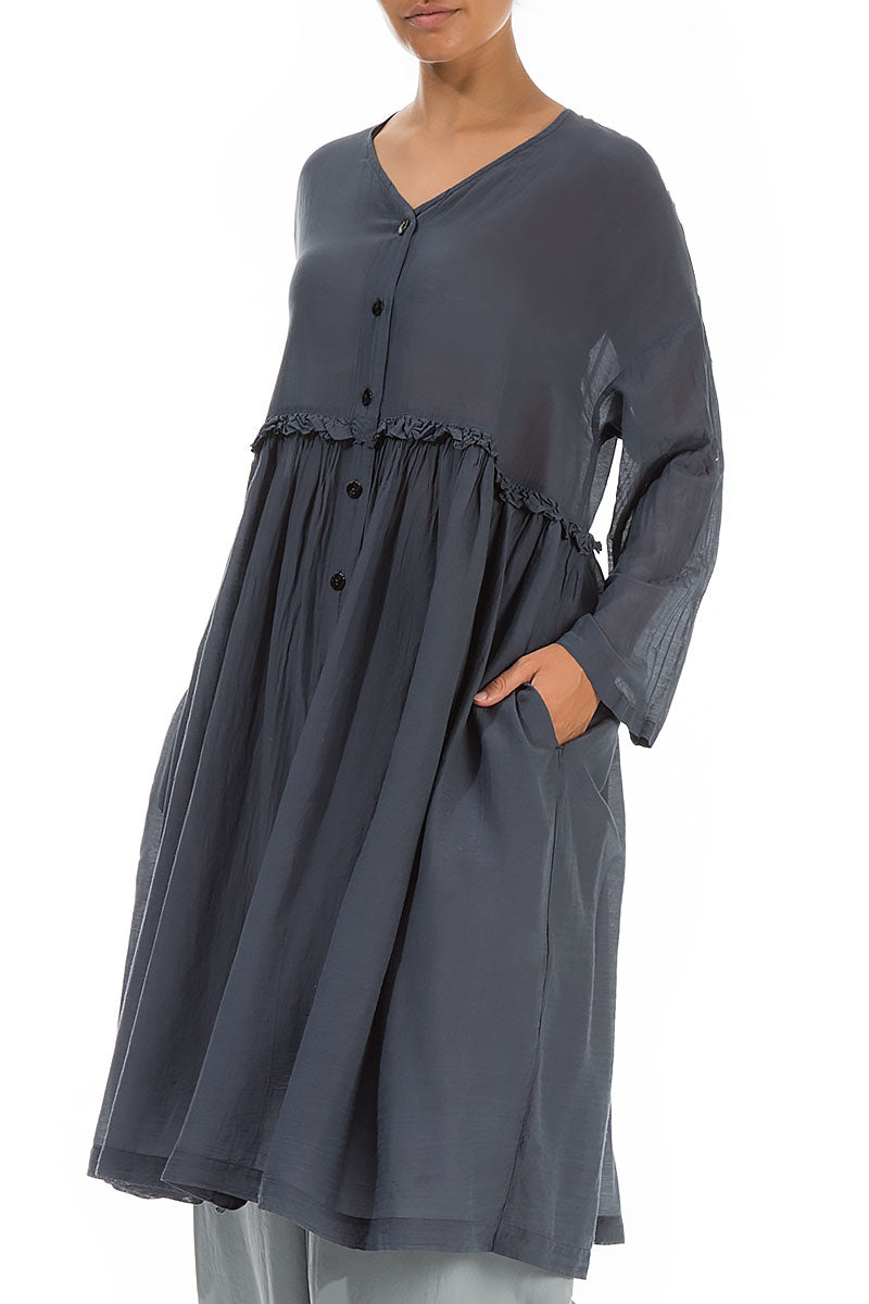 Flowy Buttoned Graphite Silk Cotton Jacket