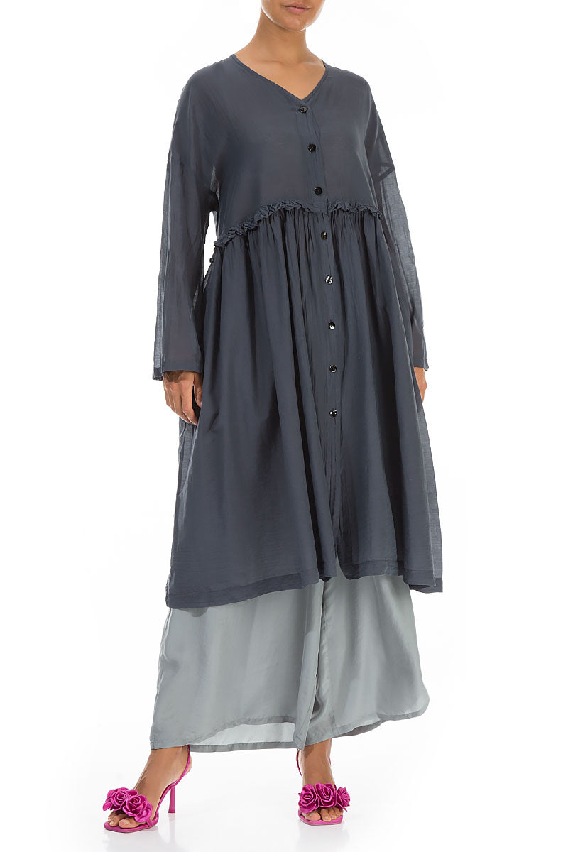 Flowy Buttoned Graphite Silk Cotton Jacket
